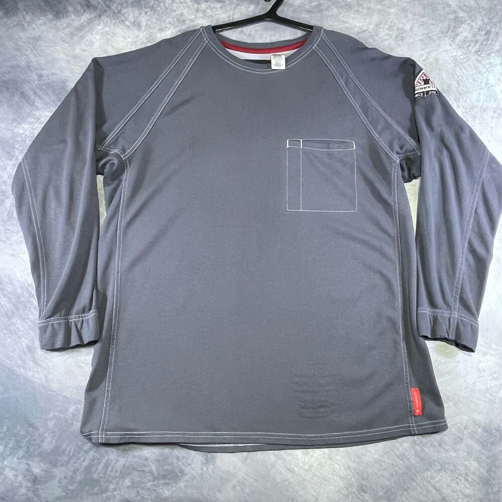 Bulwark FR iQ Series Comfort Knit Long Sleeve Pocket T-Shirt Gray HRC2 2112 Sz L